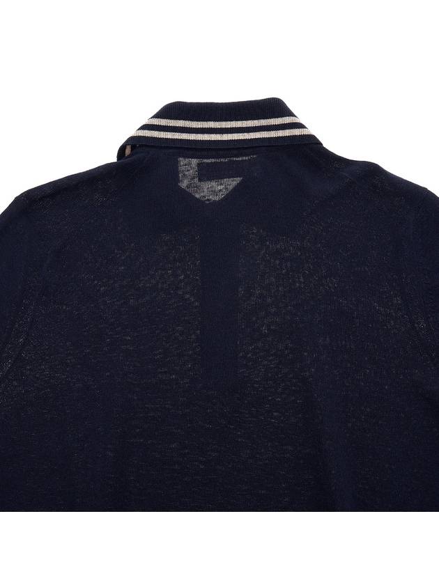 Striped Edge Linen Cotton Blend Polo Shirt Navy - BRUNELLO CUCINELLI - BALAAN 7