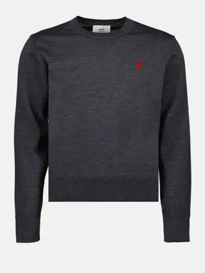 Heart Embroidered Logo Crew Neck Knit Top Heather Grey - AMI - BALAAN 2