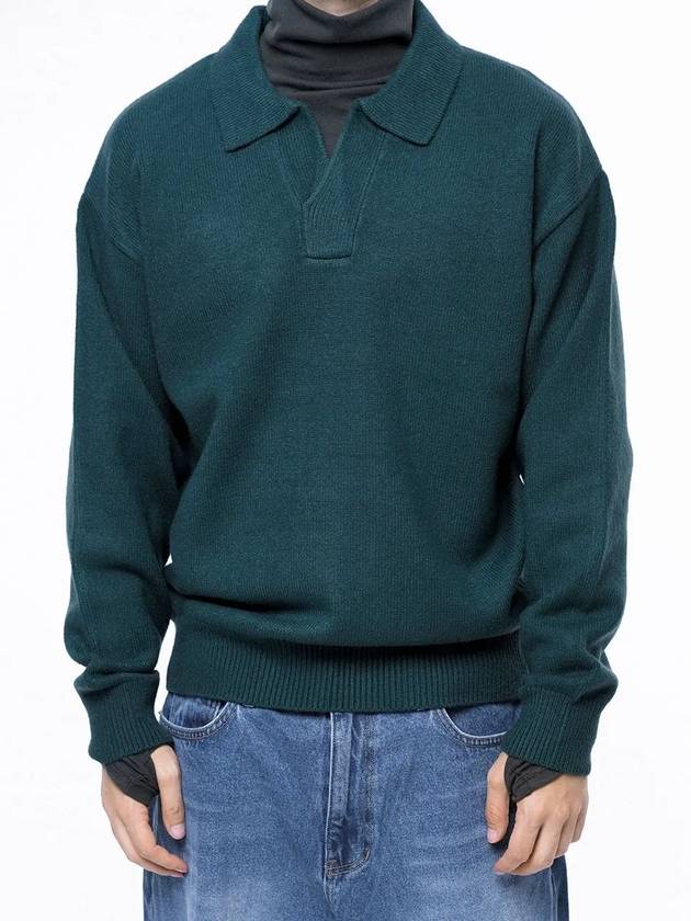 Men s M243TP08GN Dense Modal Open Collar Knit Green - CHANCE'S NOI - BALAAN 3