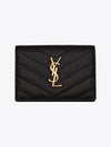 Monogram Caviar Embossed Business Card Wallet Black - SAINT LAURENT - BALAAN 3