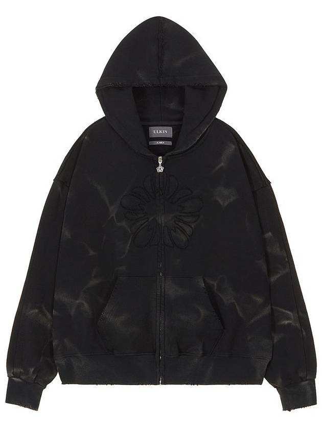 Mugung Bleach Washed Cotton Zip Up Hoodie Black - ULKIN - BALAAN 1