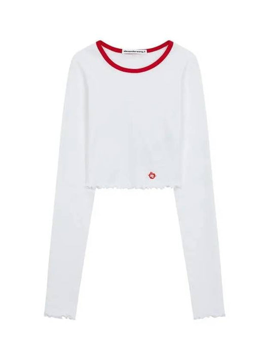 Long Sleeve Lettuce Hem T Shirt White - ALEXANDER WANG - BALAAN 1