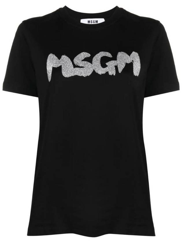 Glitter Brushed Logo Short Sleeve T-shirt Black - MSGM - BALAAN 1