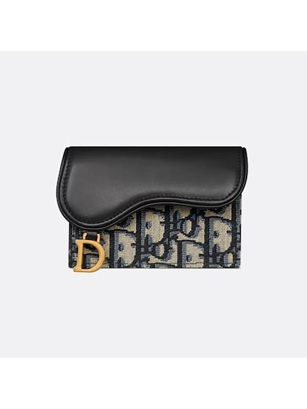 Saddle Bloom Card Holder Blue Oblique Jacquard and Smooth Calfskin S5611CNKO M928 - DIOR - BALAAN 2