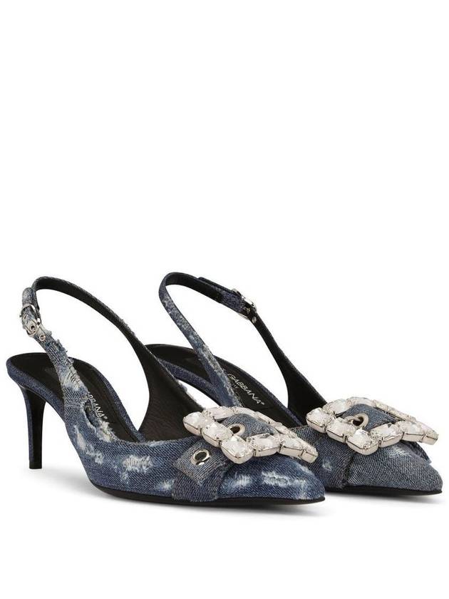 Rhinestone Buckle Patchwork Denim Slingback Heel Blue - DOLCE&GABBANA - BALAAN 4