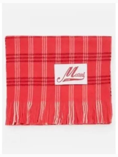 Logo Applique Check Virgin Wool Scarf Red - MARNI - BALAAN 2