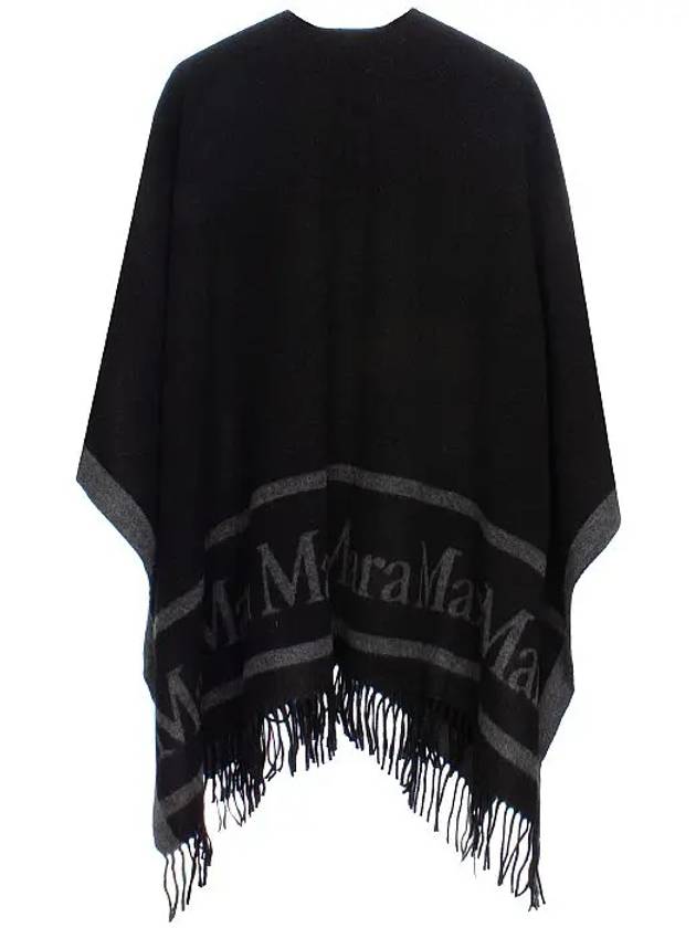 Hilde Logo Print Wool Cape Black - MAX MARA - BALAAN 6