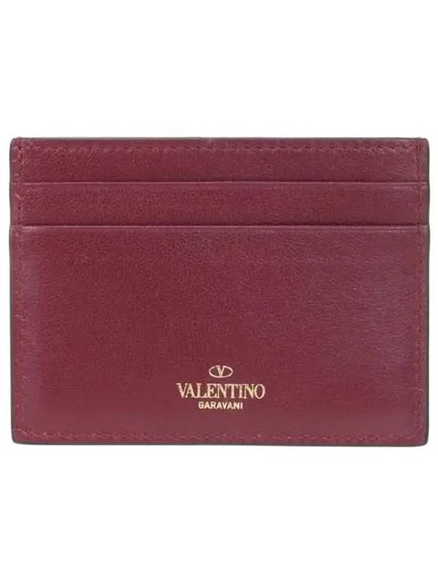 Rockstud Leather Card Wallet Red - VALENTINO - BALAAN 5