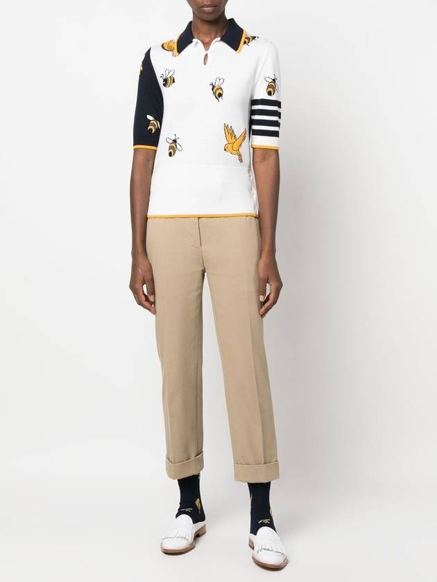 Fun-Mix Cotton Merino Birds and Bees 4-Bar Polo Shirt Tonal Grey - THOM BROWNE - BALAAN 4