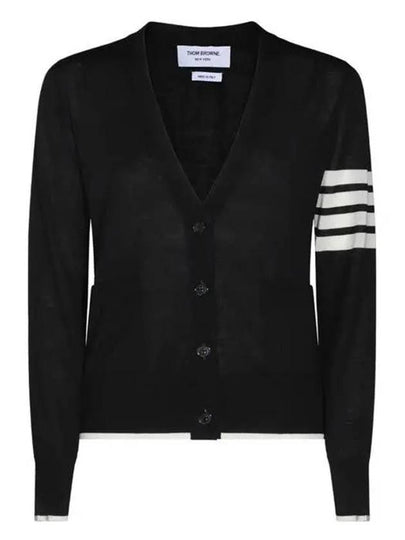 4 Bar Relaxed Fit Fine Merino Wool Cardigan Black - THOM BROWNE - BALAAN 2