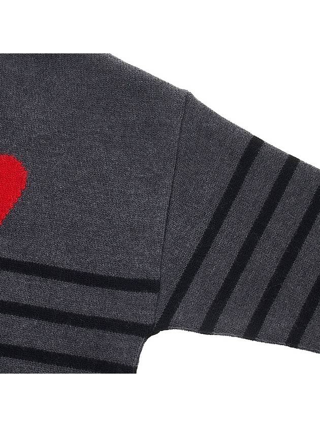 Men's Heart Logo Striped Turtleneck Grey - AMI - BALAAN 5
