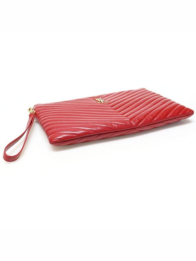 559193 Red Matelasse Quilted Calfskin Gold Monogram Tablet New Medium Pouch Clutch - SAINT LAURENT - BALAAN 4