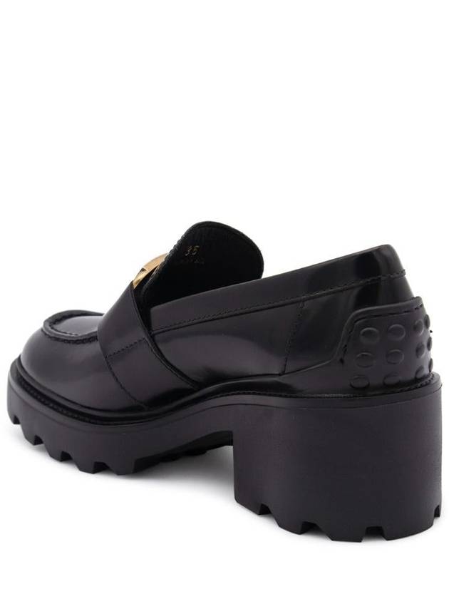 T Logo Leather Loafer Heels Black - TOD'S - BALAAN 4