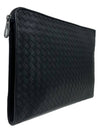 Intrecciato Weaving Zipper Medium Clutch Bag Black - BOTTEGA VENETA - BALAAN 3