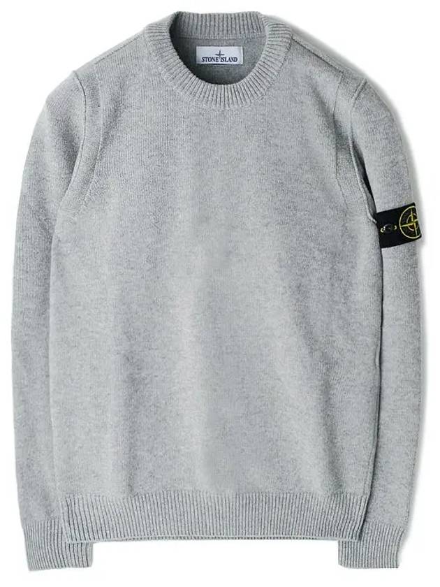 Logo Patch Lambswool Crewneck Knit Top Melange Grey - STONE ISLAND - BALAAN 2