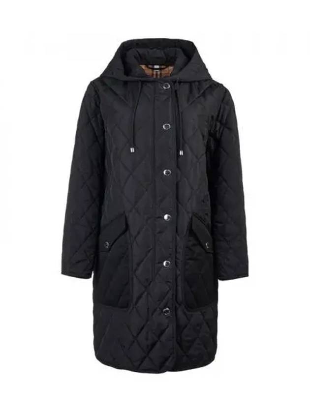 Women's Diamond Quilted Hoodie Single Coat Black - BURBERRY - BALAAN 2