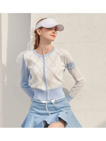 Golf Wear Diamond Punching Summer Knit Zip-up Blue - J JANE - BALAAN 1