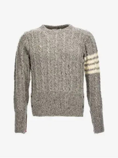 Donegal Twist Cable 4-Bar Classic Crewneck Knit Top Light Grey - THOM BROWNE - BALAAN 2