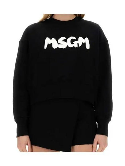 Brushed Logo Crop Cotton Sweatshirt Black - MSGM - BALAAN 2