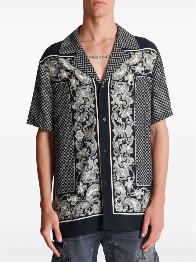 Paisley Mini Monogram Print Silk Short Sleeve Shirt Black - BALMAIN - BALAAN 6