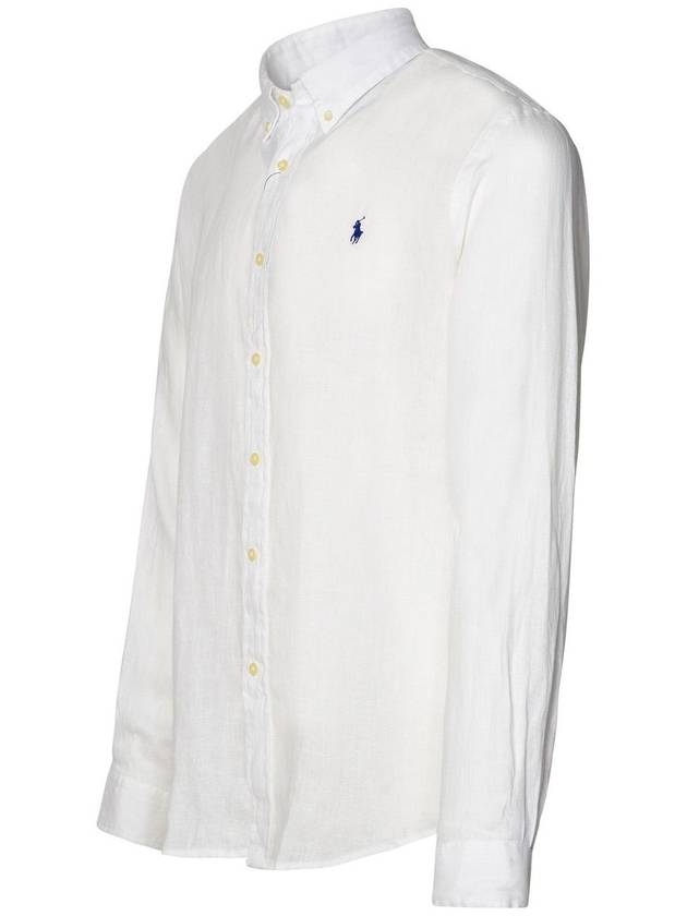 Embroidered Pony Linen Long Sleeve Shirt White - POLO RALPH LAUREN - BALAAN 3