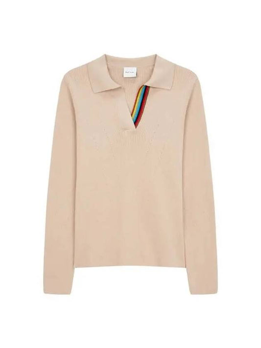 30 9 29 Women s Ribbed Open Neck Knit Beige - PAUL SMITH - BALAAN 1