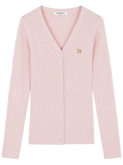 Baby Fox Patch Fine Ribbed Cardigan Pale Pink - MAISON KITSUNE - BALAAN 2