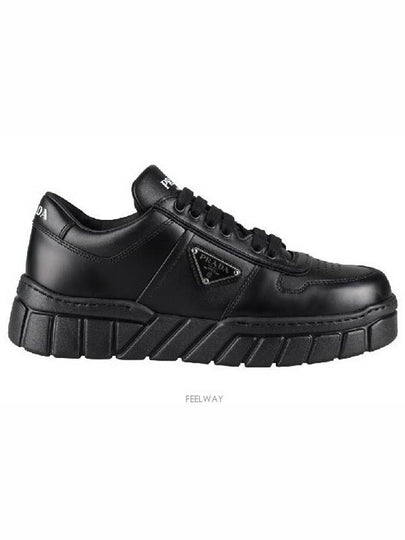 Triangle Logo Leather Low Top Sneakers Black - PRADA - BALAAN 2