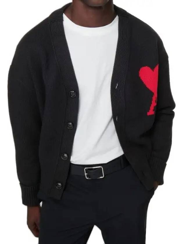 Big Heart Logo Wool Cardigan Black - AMI - BALAAN 5