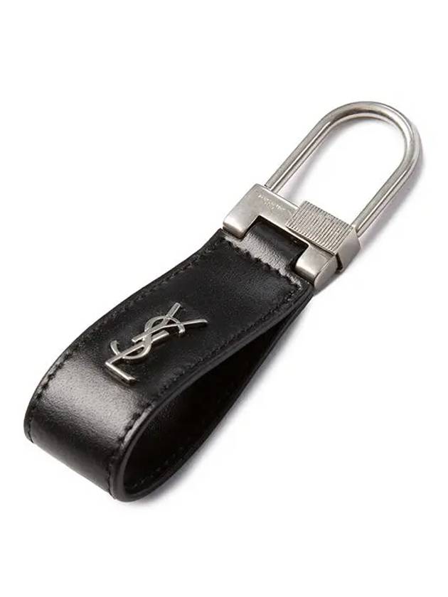 Silver Hardware Mini Monogram Leather Key Holder Black - SAINT LAURENT - BALAAN 4