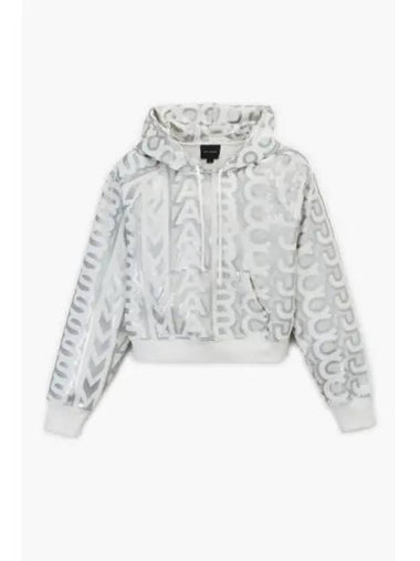 Monogram Crop Hoodie Silver Bright White MJTSW23004SVX - MARC JACOBS - BALAAN 1