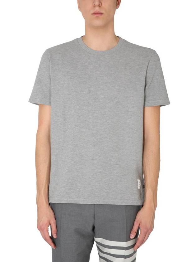 Men's Center Back Striped Short Sleeve T-Shirt Light Grey - THOM BROWNE - BALAAN 3