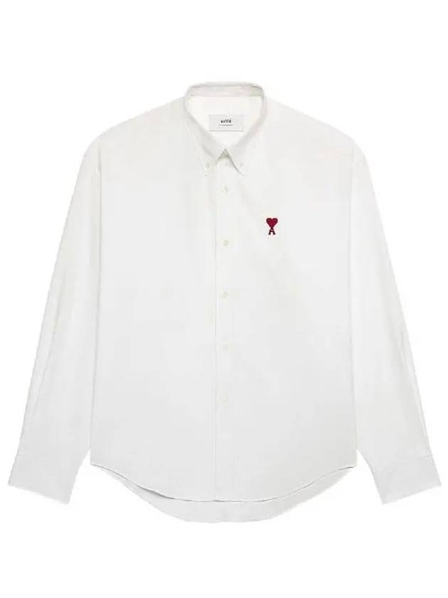 Button Down Boxy Fit Oxford Long Sleeve Shirt Natural White - AMI - BALAAN 2