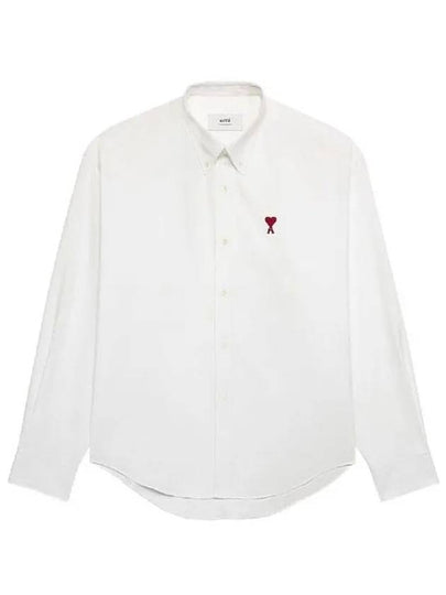 Button Down Boxy Fit Oxford Long Sleeve Shirt Natural White - AMI - BALAAN 2