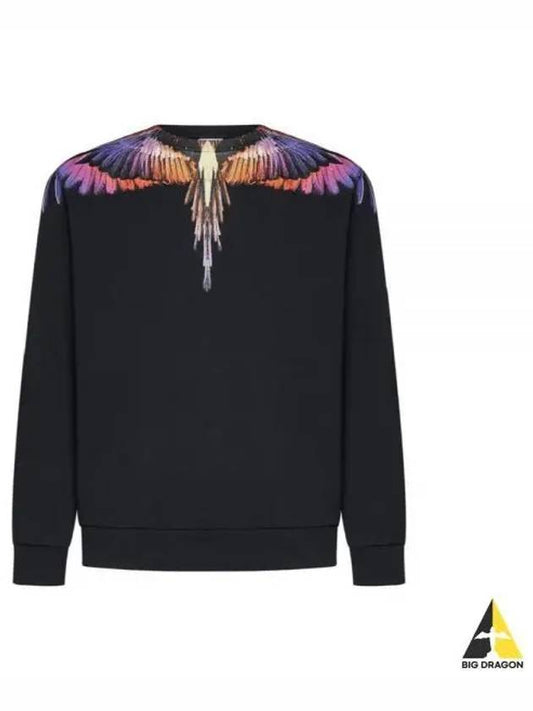 Icon Wings Printing Crew Neck Cotton Sweatshirt Black - MARCELO BURLON - BALAAN 2