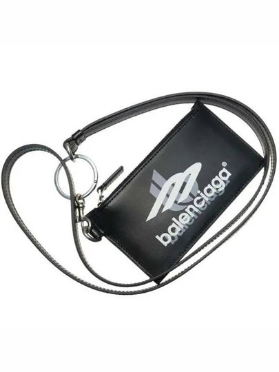 Logo Print Neck Strap Card Wallet Black - BALENCIAGA - BALAAN 2