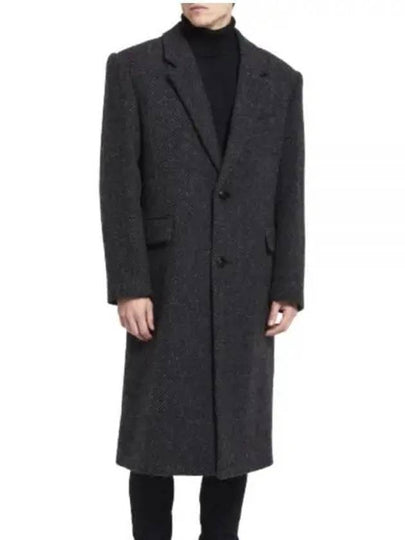 Chevron Pattern Wool Single-Breasted Structured Coat Grey Black - AMI - BALAAN 2