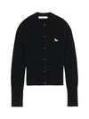 Baby Fox Patch Round Neck Fitted Cardigan Black - MAISON KITSUNE - BALAAN.