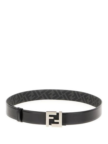 FF Square Buckle Reversible Leather Canvas Belt Black - FENDI - BALAAN 1