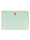 Pebble Grain Three Stripes Zipper Small Clutch Bag Light Blue - THOM BROWNE - BALAAN 2