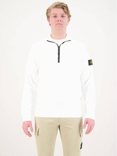 Logo Badge Half Zipper Cotton Fleece Knit Top White - STONE ISLAND - BALAAN 2