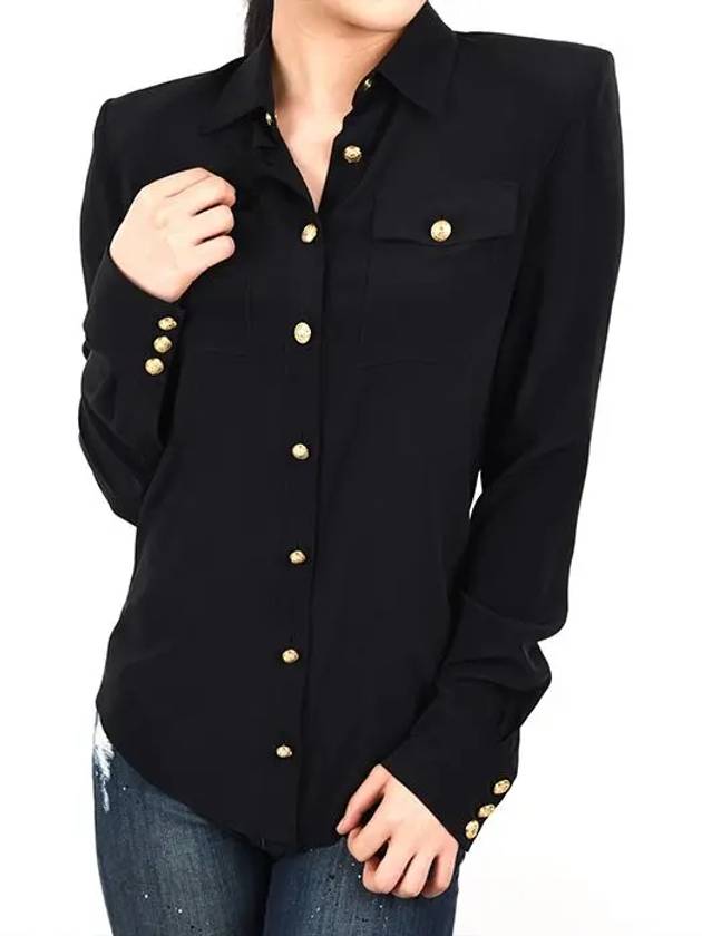 Gold Button Silk Shirt Black RF12204 - BALMAIN - BALAAN 3