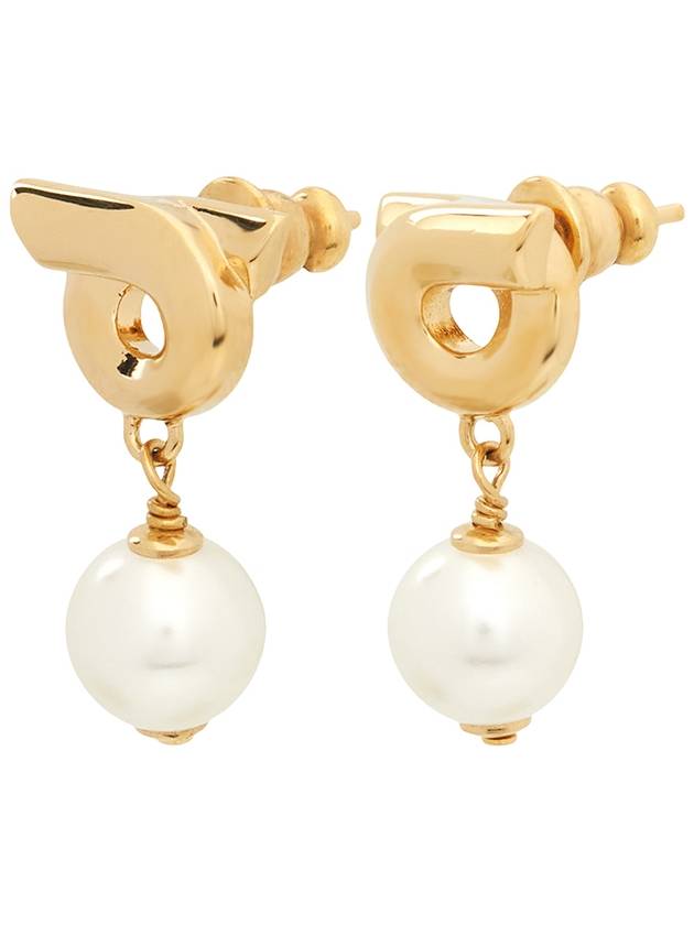 Gancini Pearl Drop Earrings Gold - SALVATORE FERRAGAMO - BALAAN 3