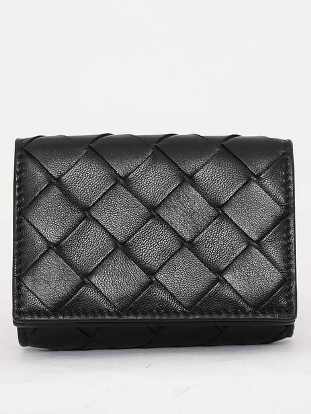 Tiny Tri-Fold Zipper Half Wallet Black - BOTTEGA VENETA - BALAAN 4