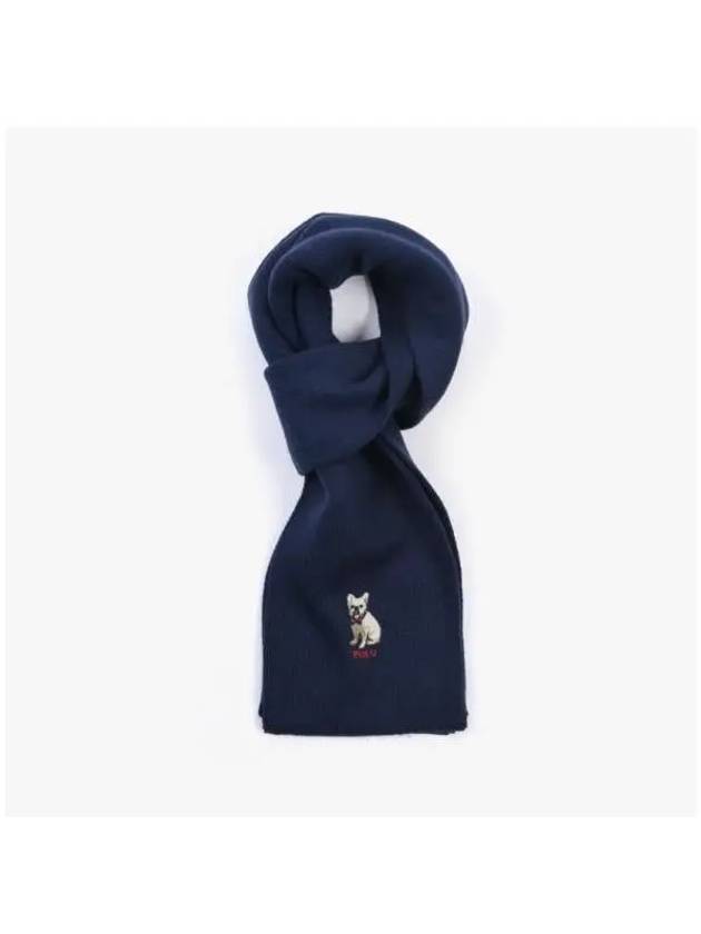 Embroidered French Bulldog Wool Muffler Navy - POLO RALPH LAUREN - BALAAN 5