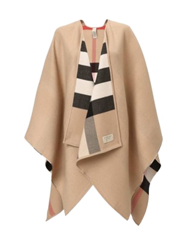 Reversible Check Merino Wool Poncho Camel Brown - BURBERRY - BALAAN 2