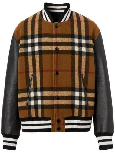 Men's Check Logo Bomber Jacket Brown - BURBERRY - BALAAN 1