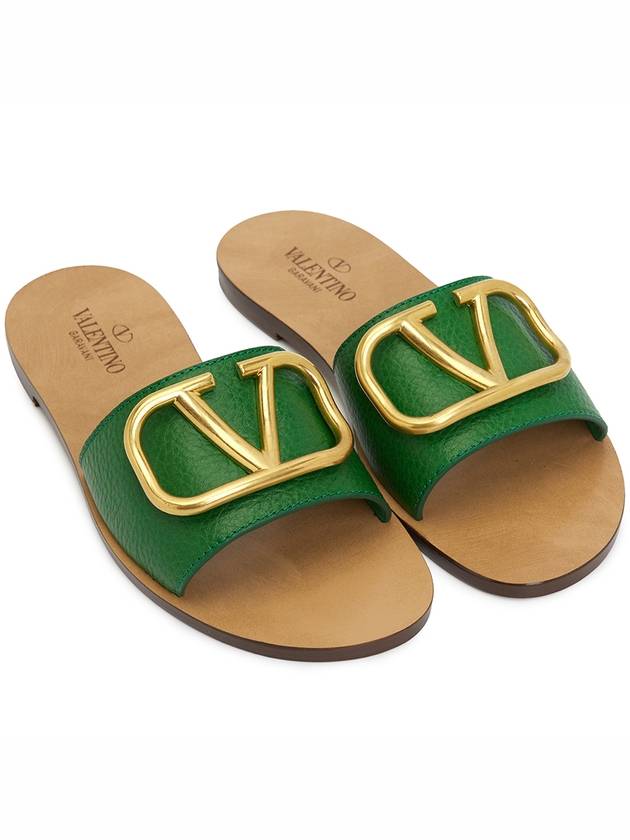 Women's V Logo Signature Calfskin Slippers Green - VALENTINO - BALAAN.