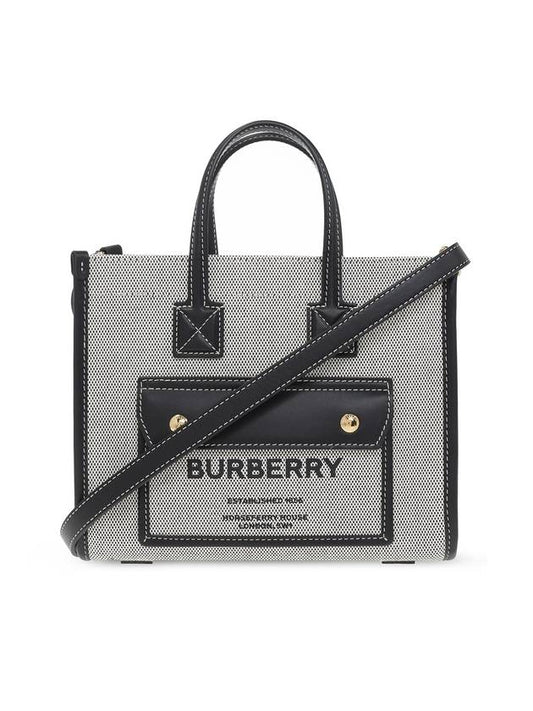 Freya Two-Tone Canvas Leather Mini Tote Bag Black - BURBERRY - BALAAN 1