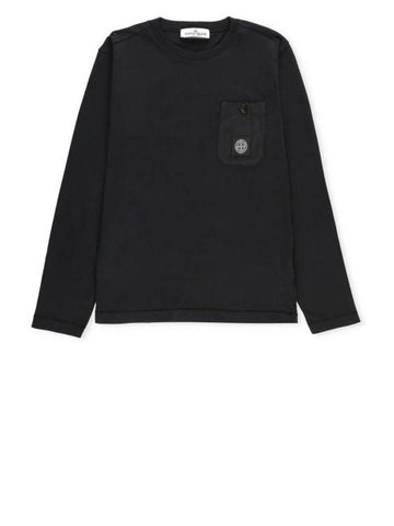 Kids Logo Patch Pocket Long Sleeve T-Shirt Black - STONE ISLAND - BALAAN 1